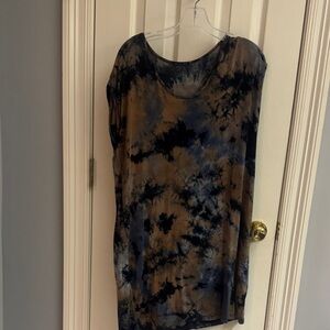 Cherish rayon sleeveless Tie-Dye Women's midi comfy dress. Bronze, navy & slate